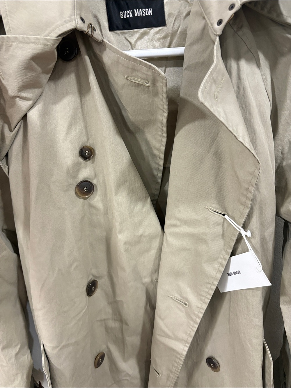 Buck Mason Dried Olive Signature Trench Coat Belted XS Retail $598 NWT - Picture 5 of 16